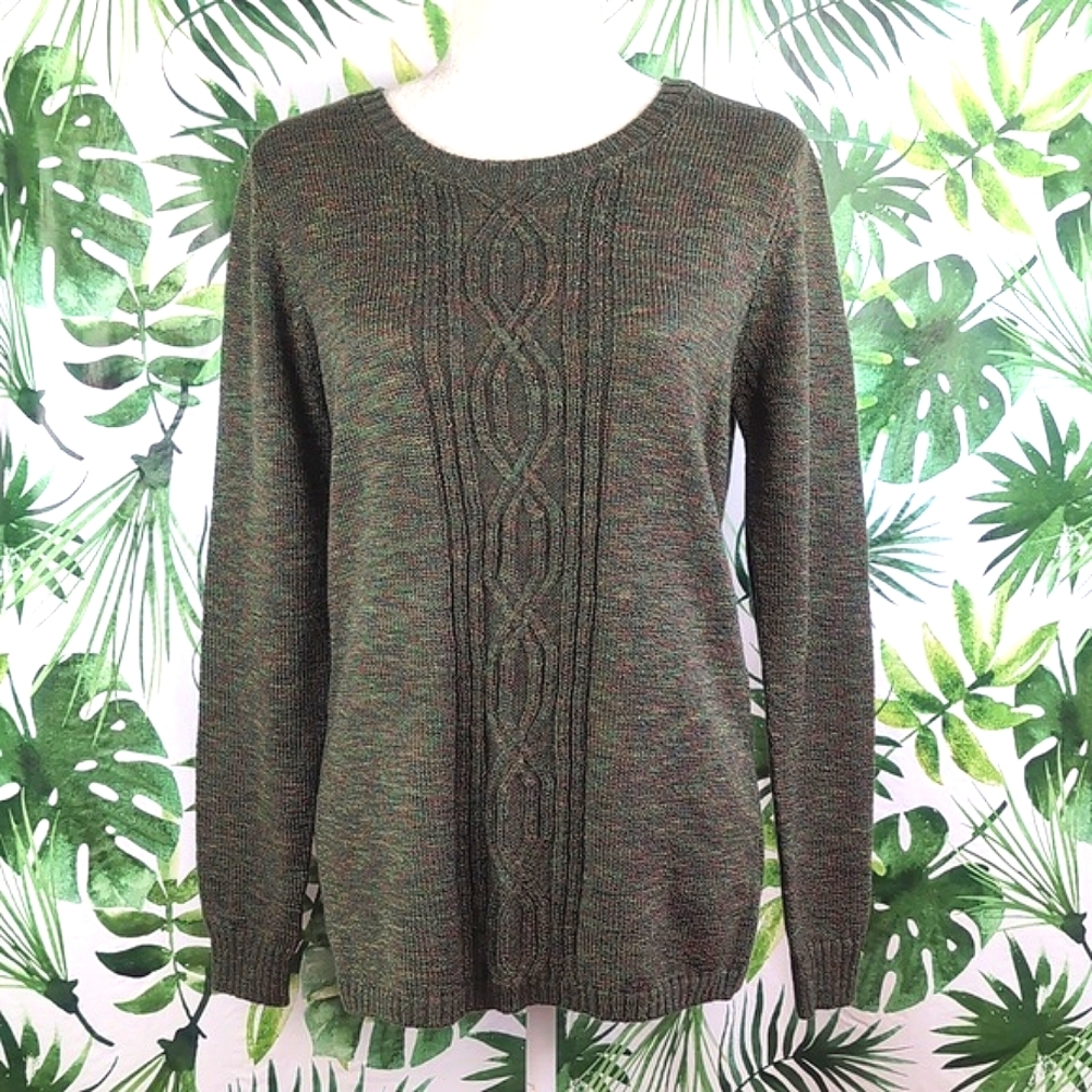 Laura Scott Green Plaited Cable Cowl Neck Sweater (Size: Medium)